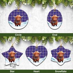 Scottish Ochterlony Tartan Christmas Ceramic Ornament - Highland Cows Snow Style - Tartan Christmas Ornaments Scottish Plaid Tartan Plaid - ScotsTee - scotstee.com