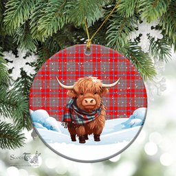 Scottish Moubray Tartan Christmas Ceramic Ornament - Highland Cows Snow Style - Tartan Christmas Ornaments Scottish Plaid Tartan Plaid - ScotsTee - scotstee.com