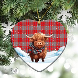 Scottish Moubray Tartan Christmas Ceramic Ornament - Highland Cows Snow Style - Tartan Christmas Ornaments Scottish Plaid Tartan Plaid - ScotsTee - scotstee.com