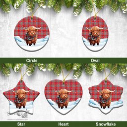 Scottish Moubray Tartan Christmas Ceramic Ornament - Highland Cows Snow Style - Tartan Christmas Ornaments Scottish Plaid Tartan Plaid - ScotsTee - scotstee.com