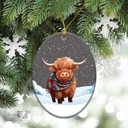 Scottish Shepherd Tartan Christmas Ceramic Ornament - Highland Cows Snow Style - Tartan Christmas Ornaments Scottish Plaid Tartan Plaid - ScotsTee - scotstee.com