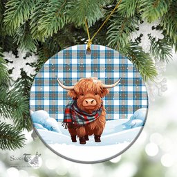 Scottish Stewart Muted Blue Tartan Christmas Ceramic Ornament - Highland Cows Snow Style - Tartan Christmas Ornaments Scottish Plaid Tartan Plaid - ScotsTee - scotstee.com
