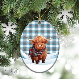 Scottish Stewart Muted Blue Tartan Christmas Ceramic Ornament - Highland Cows Snow Style - Tartan Christmas Ornaments Scottish Plaid Tartan Plaid - ScotsTee - scotstee.com