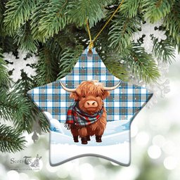 Scottish Stewart Muted Blue Tartan Christmas Ceramic Ornament - Highland Cows Snow Style - Tartan Christmas Ornaments Scottish Plaid Tartan Plaid - ScotsTee - scotstee.com