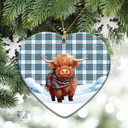 Scottish Stewart Muted Blue Tartan Christmas Ceramic Ornament - Highland Cows Snow Style - Tartan Christmas Ornaments Scottish Plaid Tartan Plaid - ScotsTee - scotstee.com