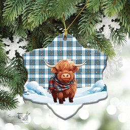 Scottish Stewart Muted Blue Tartan Christmas Ceramic Ornament - Highland Cows Snow Style - Tartan Christmas Ornaments Scottish Plaid Tartan Plaid - ScotsTee - scotstee.com