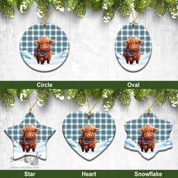 Scottish Stewart Muted Blue Tartan Christmas Ceramic Ornament - Highland Cows Snow Style - Tartan Christmas Ornaments Scottish Plaid Tartan Plaid - ScotsTee - scotstee.com