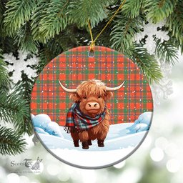 Scottish Munro Ancient Tartan Christmas Ceramic Ornament - Highland Cows Snow Style - Tartan Christmas Ornaments Scottish Plaid Tartan Plaid - ScotsTee - scotstee.com