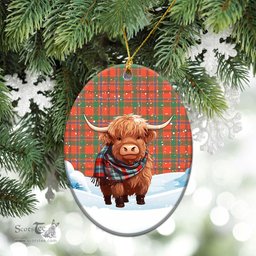 Scottish Munro Ancient Tartan Christmas Ceramic Ornament - Highland Cows Snow Style - Tartan Christmas Ornaments Scottish Plaid Tartan Plaid - ScotsTee - scotstee.com