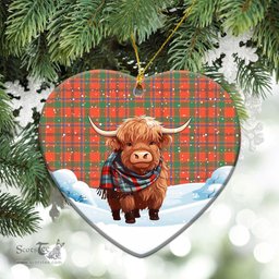Scottish Munro Ancient Tartan Christmas Ceramic Ornament - Highland Cows Snow Style - Tartan Christmas Ornaments Scottish Plaid Tartan Plaid - ScotsTee - scotstee.com