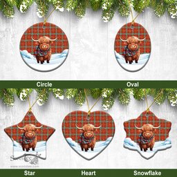 Scottish Morrison Red Ancient Tartan Christmas Ceramic Ornament - Highland Cows Snow Style - Tartan Christmas Ornaments Scottish Plaid Tartan Plaid - ScotsTee - scotstee.com