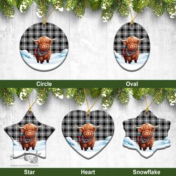 Scottish Menzies Black - White Modern Tartan Christmas Ceramic Ornament - Highland Cows Snow Style - Tartan Christmas Ornaments Scottish Plaid Tartan Plaid - ScotsTee - scotstee.com