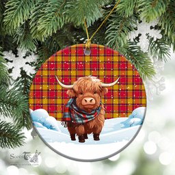 Scottish Scrymgeour Tartan Christmas Ceramic Ornament - Highland Cows Snow Style - Tartan Christmas Ornaments Scottish Plaid Tartan Plaid - ScotsTee - scotstee.com