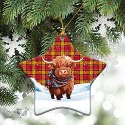 Scottish Scrymgeour Tartan Christmas Ceramic Ornament - Highland Cows Snow Style - Tartan Christmas Ornaments Scottish Plaid Tartan Plaid - ScotsTee - scotstee.com