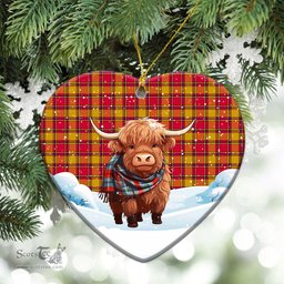 Scottish Scrymgeour Tartan Christmas Ceramic Ornament - Highland Cows Snow Style - Tartan Christmas Ornaments Scottish Plaid Tartan Plaid - ScotsTee - scotstee.com