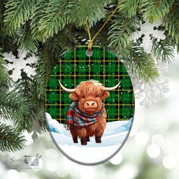 Scottish Wallace Hunting Modern Tartan Christmas Ceramic Ornament - Highland Cows Snow Style - Tartan Christmas Ornaments Scottish Plaid Tartan Plaid - ScotsTee - scotstee.com