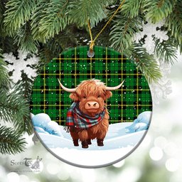 Scottish Wallace Hunting Modern Tartan Christmas Ceramic Ornament - Highland Cows Snow Style - Tartan Christmas Ornaments Scottish Plaid Tartan Plaid - ScotsTee - scotstee.com