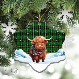Scottish Wallace Hunting Modern Tartan Christmas Ceramic Ornament - Highland Cows Snow Style - Tartan Christmas Ornaments Scottish Plaid Tartan Plaid - ScotsTee - scotstee.com
