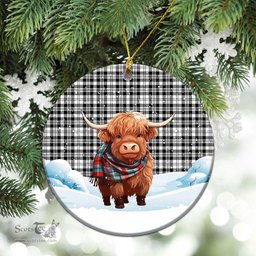 Scottish Scott Black & White Modern Tartan Christmas Ceramic Ornament - Highland Cows Snow Style - Tartan Christmas Ornaments Scottish Plaid Tartan Plaid - ScotsTee - scotstee.com