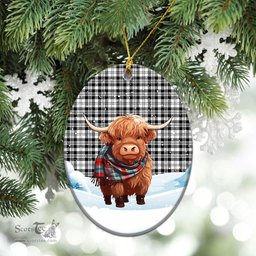 Scottish Scott Black & White Modern Tartan Christmas Ceramic Ornament - Highland Cows Snow Style - Tartan Christmas Ornaments Scottish Plaid Tartan Plaid - ScotsTee - scotstee.com