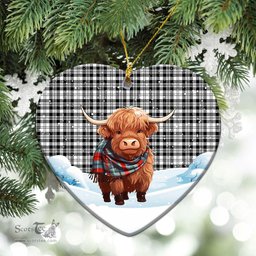 Scottish Scott Black & White Modern Tartan Christmas Ceramic Ornament - Highland Cows Snow Style - Tartan Christmas Ornaments Scottish Plaid Tartan Plaid - ScotsTee - scotstee.com