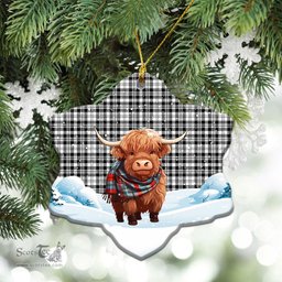 Scottish Scott Black & White Modern Tartan Christmas Ceramic Ornament - Highland Cows Snow Style - Tartan Christmas Ornaments Scottish Plaid Tartan Plaid - ScotsTee - scotstee.com