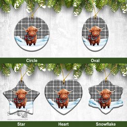 Scottish Scott Black & White Modern Tartan Christmas Ceramic Ornament - Highland Cows Snow Style - Tartan Christmas Ornaments Scottish Plaid Tartan Plaid - ScotsTee - scotstee.com