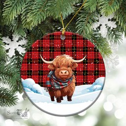 Scottish McQueen Modern Tartan Christmas Ceramic Ornament - Highland Cows Snow Style - Tartan Christmas Ornaments Scottish Plaid Tartan Plaid - ScotsTee - scotstee.com