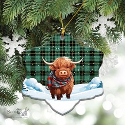 Scottish Wallace Hunting Ancient Tartan Christmas Ceramic Ornament - Highland Cows Snow Style - Tartan Christmas Ornaments Scottish Plaid Tartan Plaid - ScotsTee - scotstee.com
