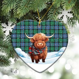Scottish Morrison Ancient Tartan Christmas Ceramic Ornament - Highland Cows Snow Style - Tartan Christmas Ornaments Scottish Plaid Tartan Plaid - ScotsTee - scotstee.com