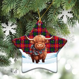 Scottish Wauchope (or Waugh) Tartan Christmas Ceramic Ornament - Highland Cows Snow Style - Tartan Christmas Ornaments Scottish Plaid Tartan Plaid - ScotsTee - scotstee.com