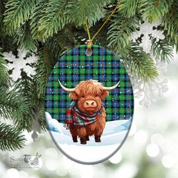 Scottish Murray of Atholl Ancient Tartan Christmas Ceramic Ornament - Highland Cows Snow Style - Tartan Christmas Ornaments Scottish Plaid Tartan Plaid - ScotsTee - scotstee.com