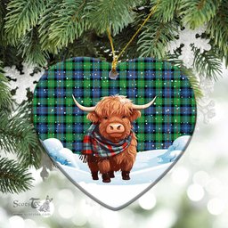 Scottish Murray of Atholl Ancient Tartan Christmas Ceramic Ornament - Highland Cows Snow Style - Tartan Christmas Ornaments Scottish Plaid Tartan Plaid - ScotsTee - scotstee.com