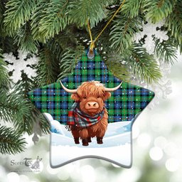 Scottish Murray of Atholl Ancient Tartan Christmas Ceramic Ornament - Highland Cows Snow Style - Tartan Christmas Ornaments Scottish Plaid Tartan Plaid - ScotsTee - scotstee.com