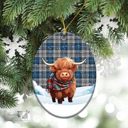 Scottish Napier Modern Tartan Christmas Ceramic Ornament - Highland Cows Snow Style - Tartan Christmas Ornaments Scottish Plaid Tartan Plaid - ScotsTee - scotstee.com