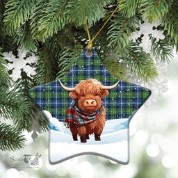Scottish McNeil of Barra Ancient Tartan Christmas Ceramic Ornament - Highland Cows Snow Style - Tartan Christmas Ornaments Scottish Plaid Tartan Plaid - ScotsTee - scotstee.com