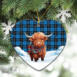 Scottish Ramsay Blue Ancient Tartan Christmas Ceramic Ornament - Highland Cows Snow Style - Tartan Christmas Ornaments Scottish Plaid Tartan Plaid - ScotsTee - scotstee.com