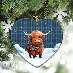 Scottish Sandilands Tartan Christmas Ceramic Ornament - Highland Cows Snow Style - Tartan Christmas Ornaments Scottish Plaid Tartan Plaid - ScotsTee - scotstee.com