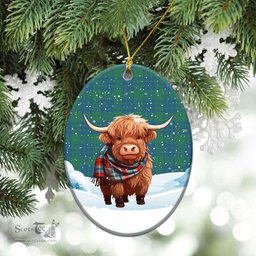 Scottish Montgomery Ancient Tartan Christmas Ceramic Ornament - Highland Cows Snow Style - Tartan Christmas Ornaments Scottish Plaid Tartan Plaid - ScotsTee - scotstee.com
