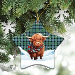 Scottish Melville Tartan Christmas Ceramic Ornament - Highland Cows Snow Style - Tartan Christmas Ornaments Scottish Plaid Tartan Plaid - ScotsTee - scotstee.com