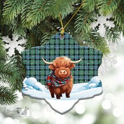 Scottish Melville Tartan Christmas Ceramic Ornament - Highland Cows Snow Style - Tartan Christmas Ornaments Scottish Plaid Tartan Plaid - ScotsTee - scotstee.com