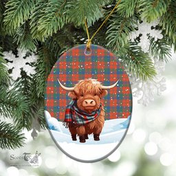 Scottish Robertson Ancient Tartan Christmas Ceramic Ornament - Highland Cows Snow Style - Tartan Christmas Ornaments Scottish Plaid Tartan Plaid - ScotsTee - scotstee.com