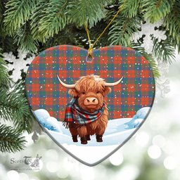 Scottish Robertson Ancient Tartan Christmas Ceramic Ornament - Highland Cows Snow Style - Tartan Christmas Ornaments Scottish Plaid Tartan Plaid - ScotsTee - scotstee.com