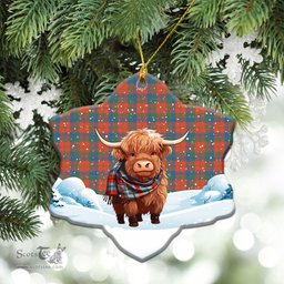 Scottish Robertson Ancient Tartan Christmas Ceramic Ornament - Highland Cows Snow Style - Tartan Christmas Ornaments Scottish Plaid Tartan Plaid - ScotsTee - scotstee.com
