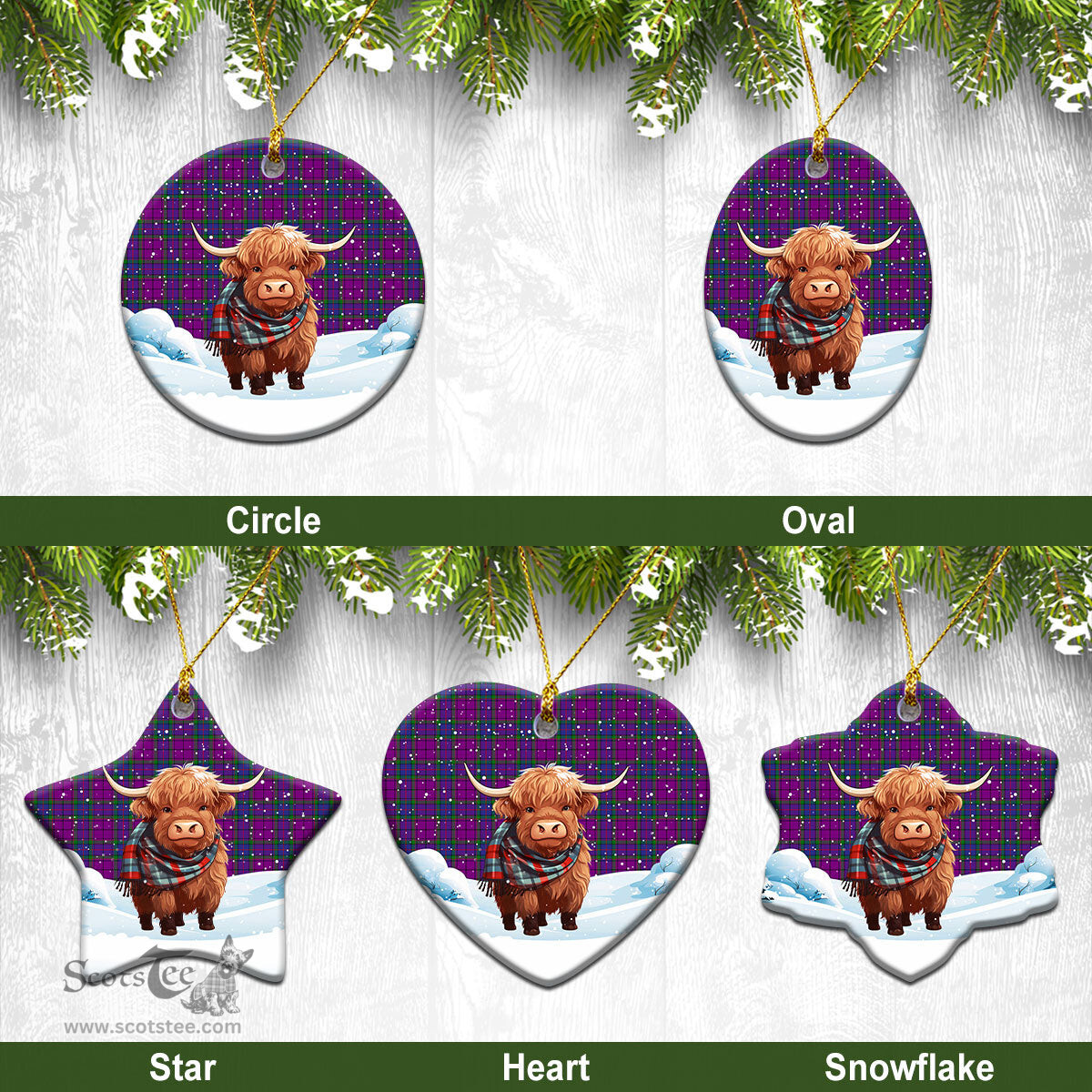 Scottish Wardlaw Modern Tartan Christmas Ceramic Ornament - Highland Cows Snow Style - Tartan Christmas Ornaments Scottish Plaid Tartan Plaid - ScotsTee - scotstee.com
