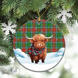 Scottish Muirhead Tartan Christmas Ceramic Ornament - Highland Cows Snow Style - Tartan Christmas Ornaments Scottish Plaid Tartan Plaid - ScotsTee - scotstee.com