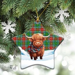 Scottish Muirhead Tartan Christmas Ceramic Ornament - Highland Cows Snow Style - Tartan Christmas Ornaments Scottish Plaid Tartan Plaid - ScotsTee - scotstee.com