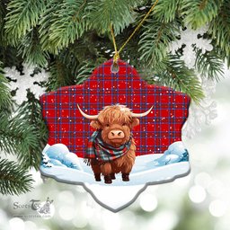 Scottish Rait Tartan Christmas Ceramic Ornament - Highland Cows Snow Style - Tartan Christmas Ornaments Scottish Plaid Tartan Plaid - ScotsTee - scotstee.com