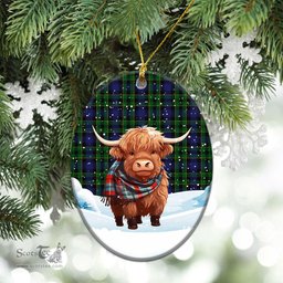 Scottish Mowat Modern Tartan Christmas Ceramic Ornament - Highland Cows Snow Style - Tartan Christmas Ornaments Scottish Plaid Tartan Plaid - ScotsTee - scotstee.com
