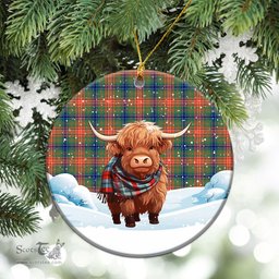 Scottish Wilson Ancient Tartan Christmas Ceramic Ornament - Highland Cows Snow Style - Tartan Christmas Ornaments Scottish Plaid Tartan Plaid - ScotsTee - scotstee.com